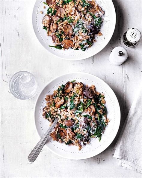 Mushroom And Spinach Pearl Barley Risotto Recipe Delicious Magazine