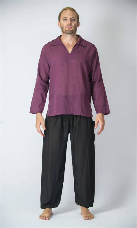 Mens Yoga Shirts Collar V Neck In Dark Purple | Sure Design