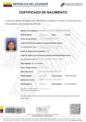 Traducción jurada al Alemán Certificado de Nacimiento Ecuador