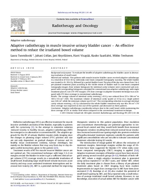 Pdf Adaptive Radiotherapy In Muscle Invasive Urinary Bladder Cancer An Effective Method To