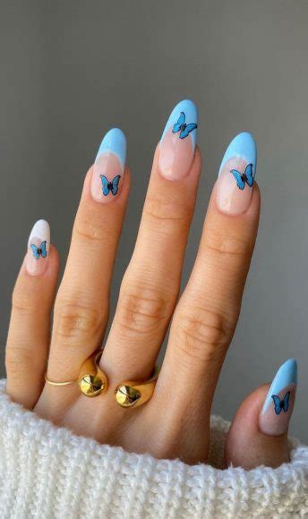 31 Cute Sky Blue French Tip Nails Black Butterfly 1 Fab Mood Wedding Color Haircuts