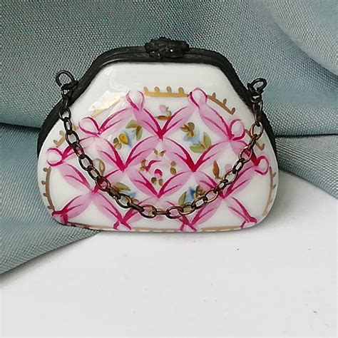 Antique Limoges France Hand Painted Pillbox Bag Shape Etsy