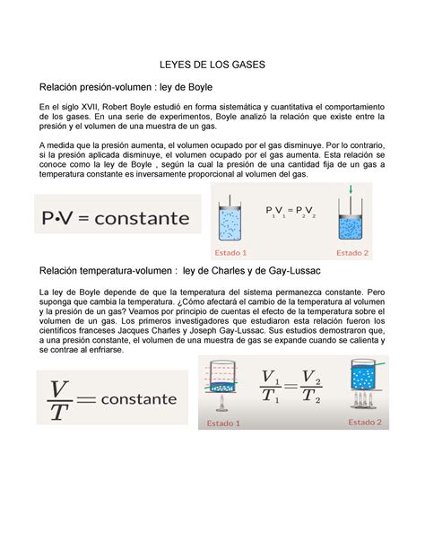 Ley De Los Gases Leyes De Los Gases Relaci N Presi N Volumen Ley De