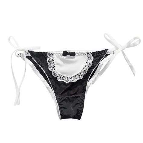 Entyinea Women Underwear Thongs Cute Low Rise Bikini Panties Black M