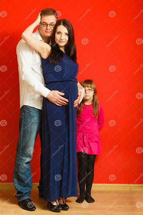 Pregnant Woman Man And Daughter Posing Stock Image Image Of Stomach Mother 297998011