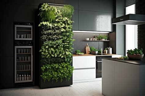 Premium Ai Image Vertical Garden With Herbs And Spices On Kitchen
