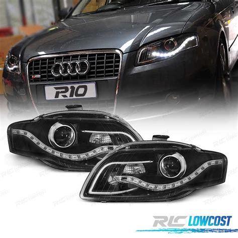 FARÓIS LUZ DIURNA LED PARA AUDI A4 B7 04 07 FUNDO PRETO