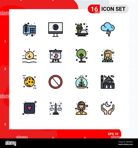 Set Of 16 Modern UI Icons Symbols Signs For Chart Sunset Condiment