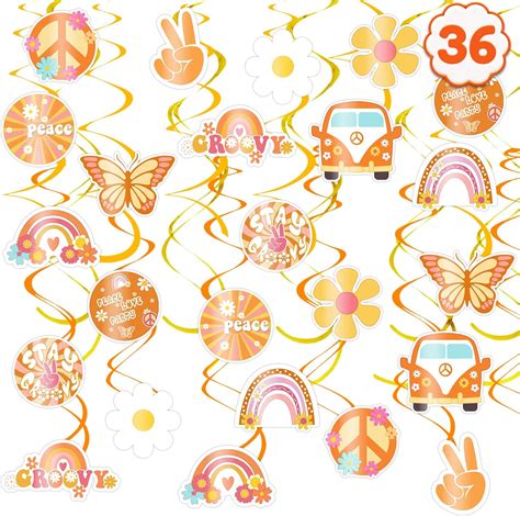 36pcs Two Groovy Retro Hippie Boho Hanging Swirl Themed