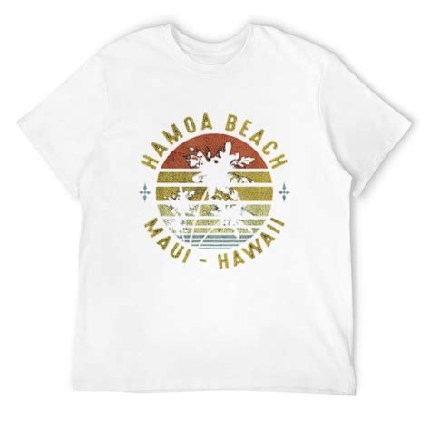 Hamoa Beach Maui Retro Palm Sunset Beach Design T Shirt White Large