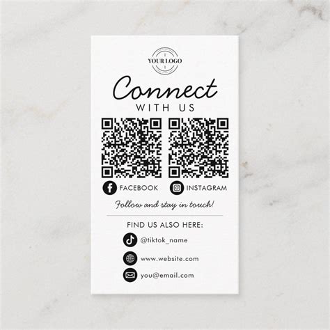 Connect With Us Social Media QR Code Company Logo Enclosure Card