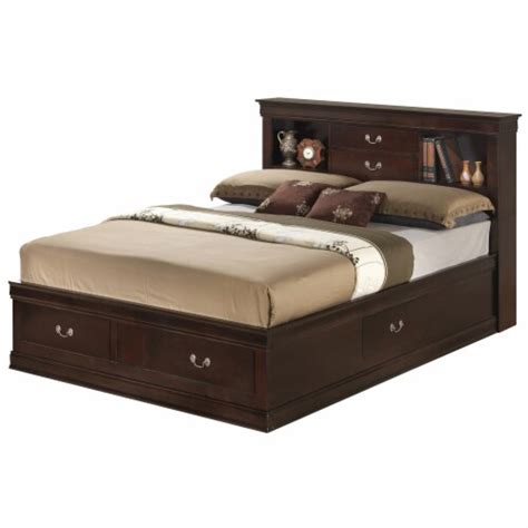 Louis Philippe Cappuccino Full Storage Platform Bed With 6 Storage