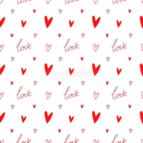 Seamless Vector Pattern With Red Hearts And Love Lettering Stock Vector Illustration Of