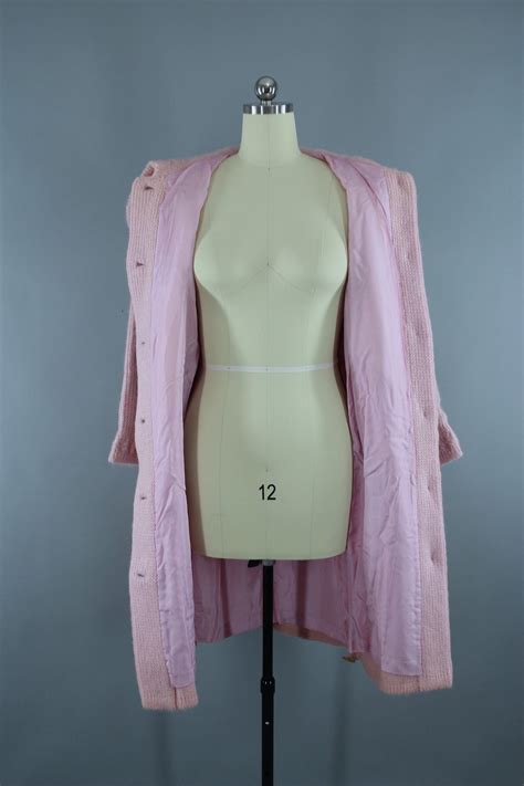 Vintage 1950s Pastel Pink Mohair Cardigan Sweater Coat With Tags