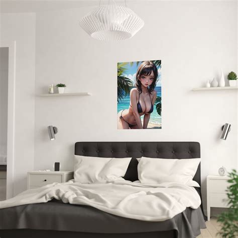 Anime Girl Beach Poster Bikini Girl Print Hot Girl Otaku Waifu Poster