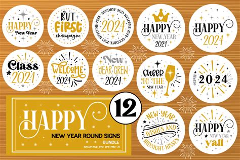 Happy New Year Round Sign Svg Bundle Graphic By Gatewaydesign