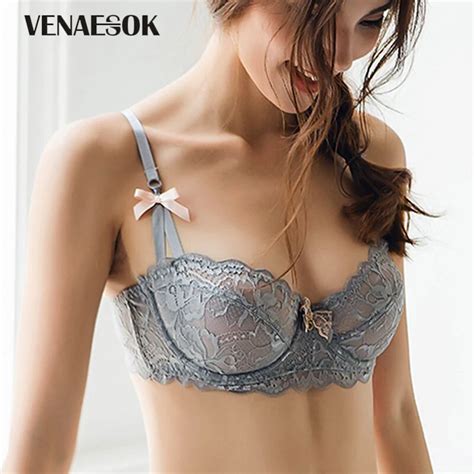 Flowers Embroidery Lingerie Set Lace Hollow Out Gray Transparent Bra