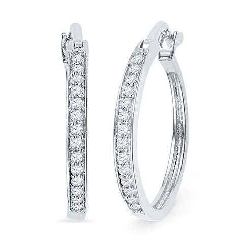 1/5 CT. T.W. Diamond Hoop Earrings in Sterling Silver | Online ...