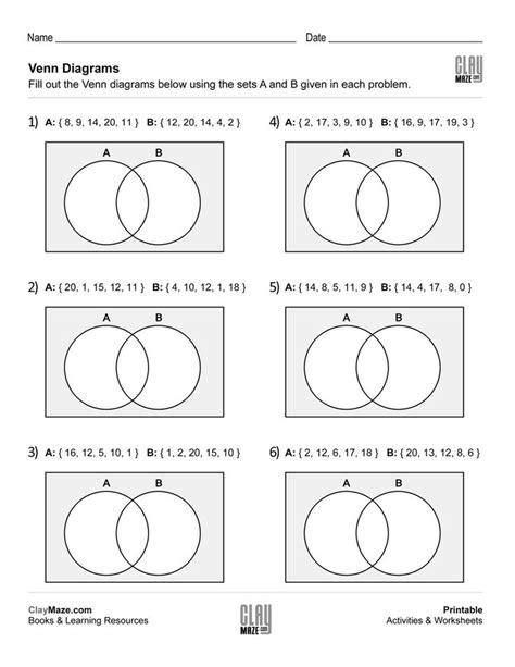 Free Worksheets On Venn Diagrams For Number Sets