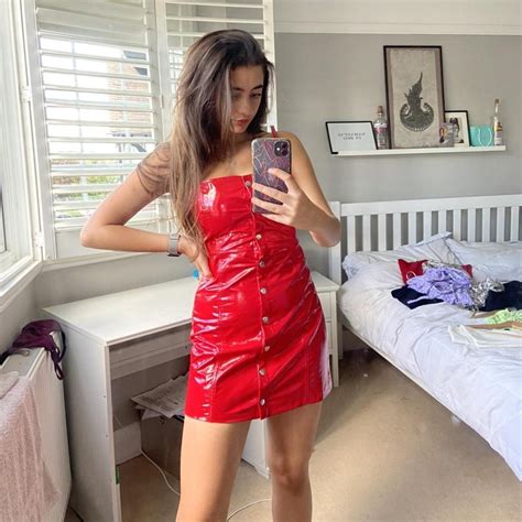 Bershka Red Vinyl Dress Hardly Worn Very Good Depop