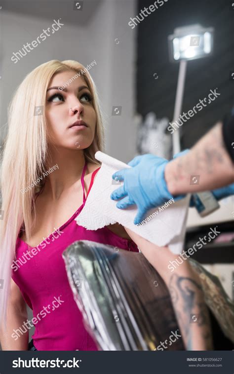 Sexy Blonde Pink Top Tatto Studio Stock Photo Edit Now
