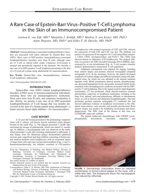 Pdf A Rare Case Of Epstein Barr Viruspositive T Cell Lymphoma In The