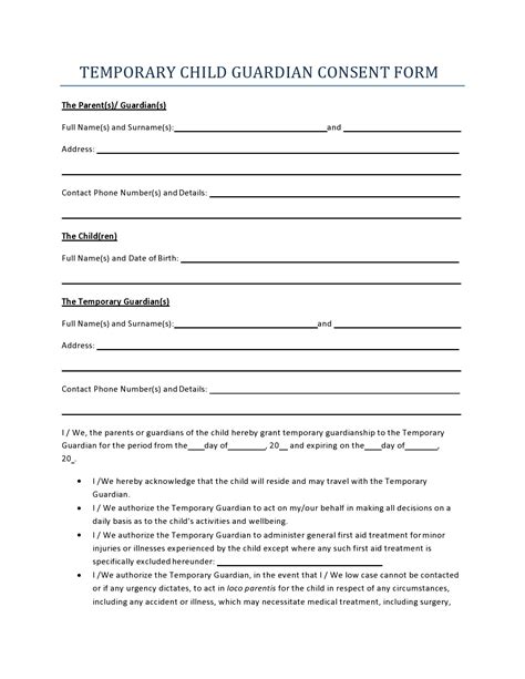 40 Printable Temporary Guardianship Forms All States