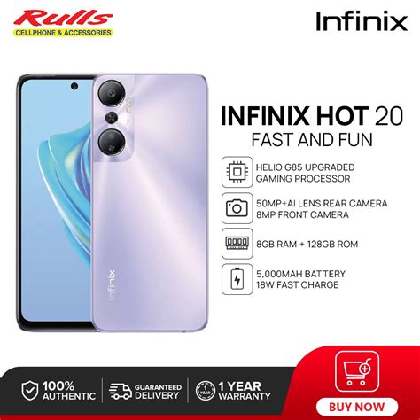 Infinix Hot 20 Smartphone 8GB RAM 128GB ROM Helio G85 Processor