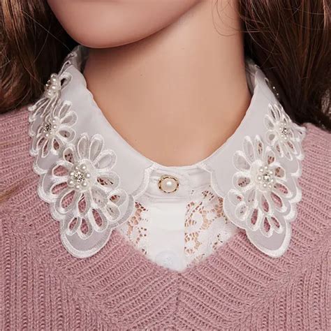 Fake False Collar Shirt Women Detachable Collar Sweater Fake Collars Vintage Pearl Hollow Lace