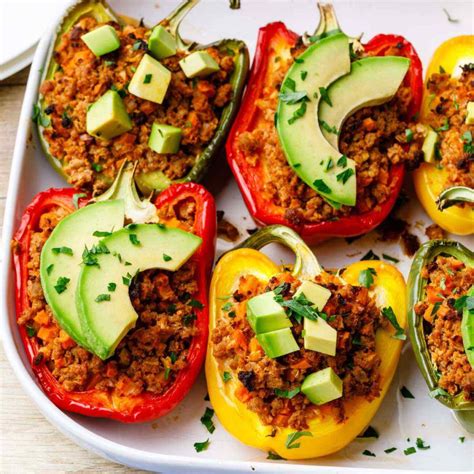 Easy Ground Beef Stuffed Peppers Paleo Friendly Dinner Paleo Grubs