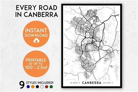 Canberra Map Print Printable Canberra Map Art Canberra Print