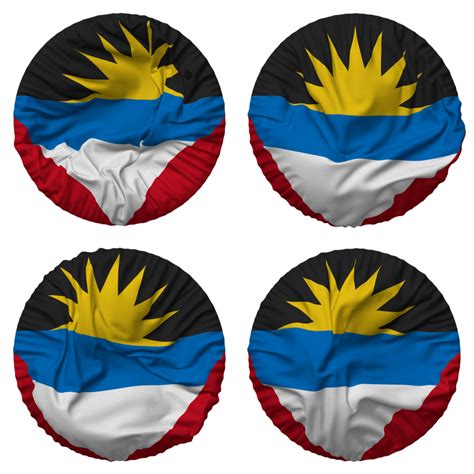 Antigua And Barbuda Flag In Round Shape Isolated With Four Different