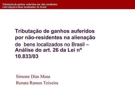 PPT Tributa O De Ganhos Auferidos Por N O Residentes Na Aliena O De