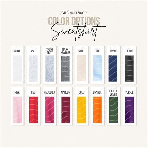 Gildan 18000 Color Chart Printful Sweatshirt 18000 Color Options Gildan