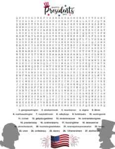 Free Presidents Day Word Search Printable PDF