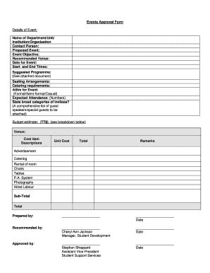 Fillable Online Events Approval Form Template Doc Fax Email Print