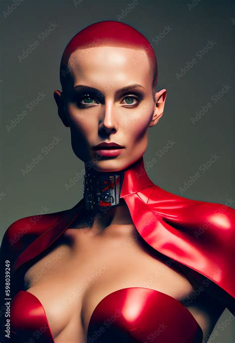 Illustration Of Sexy Woman Girl In Red Latex Generative Ai