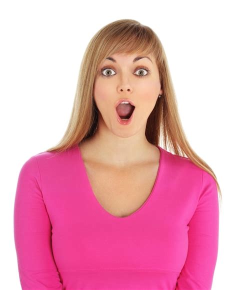 Premium Photo Portrait Of Surprised Girl Shocked Woman