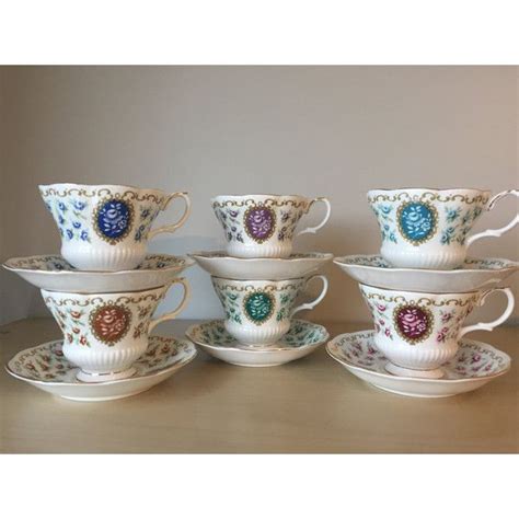 Royal Albert Cameo Series Vintage Teacups And Saucers Colourful