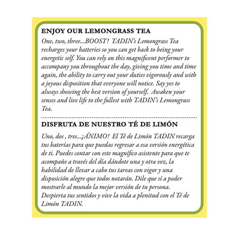 Tadin Tea Té De Limón Lemongrass 24 Bags 0 84 Oz Pack Of 12