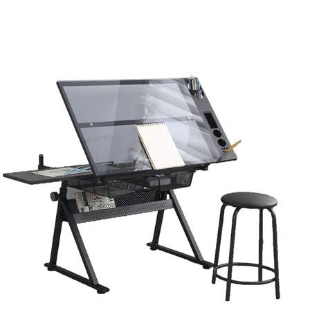 Buy Glass Drafting Table Desk Drawing Adjustable Height Desks