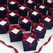 Navy Blue Burgundy Personalized Wedding Favor Box With Satin Ribbon