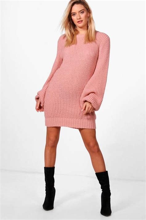 Boohoo Blouson Sleeve Soft Knit Jumper Dress Knitted Jumper Dress