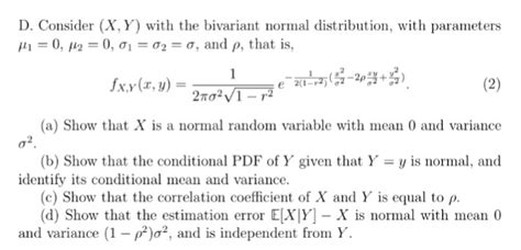 Solved Consider X Y With The Bivariate Normal Chegg