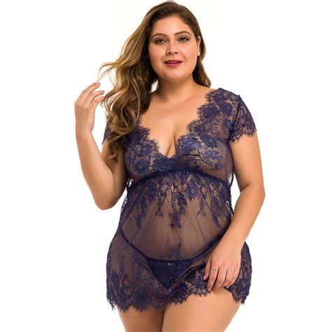 Plus Size Sexy Lingerie Women Eyelash Lace Babydoll Sleepwear Nightgown Dress Us Ebay