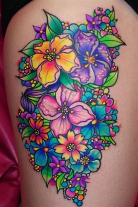 Women's Floral Thigh Tattoo Ideas - FlashYourTat