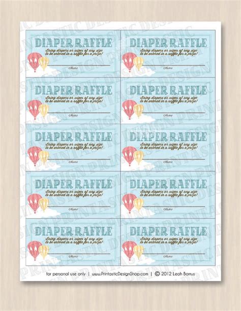 Hot Air Balloon Diaper Raffle Printable Ticket In Coral Etsy