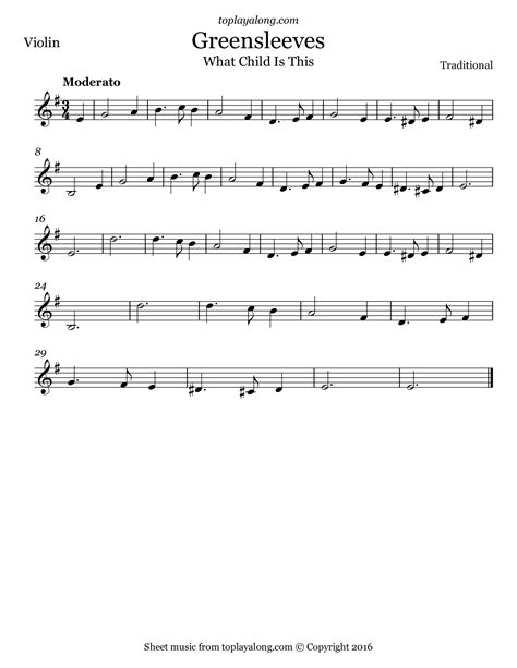 Free Violin Sheet Music For Greensleeves With Backing Tracks To Play