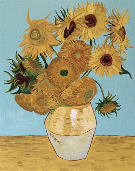 Hand Painted Vincent Van Gogh Sunflowers Painting Reproduction Etsy