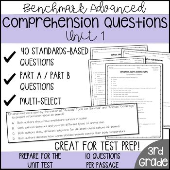 Comprehension Questions Rd Grade Unit Benchmark Advanced Tpt